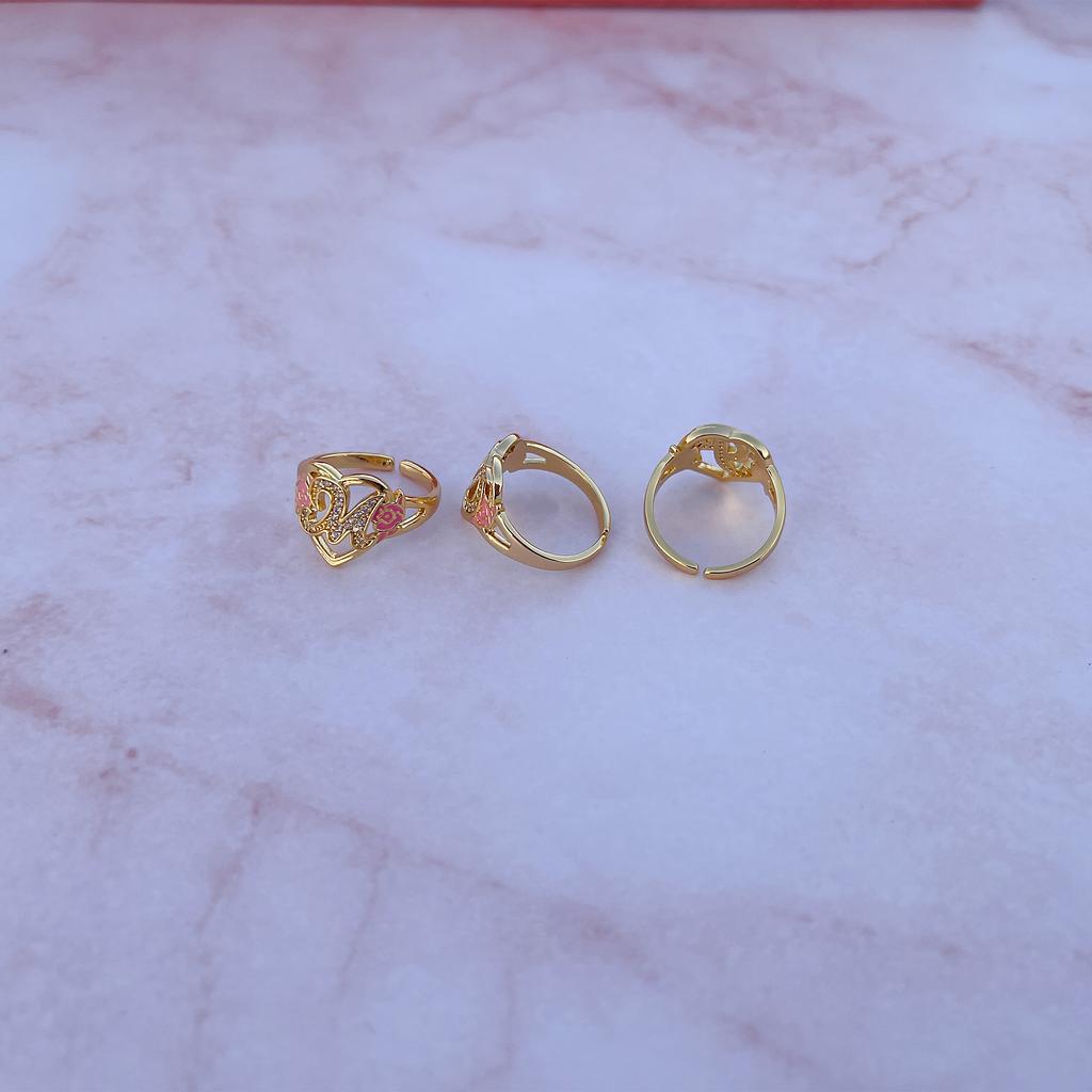 DUOYING Custom Initials Heart Adjustable Ring For Women Personalized Enamel Flower A-Z Letter Rings Hiphop Fashion Jewelry