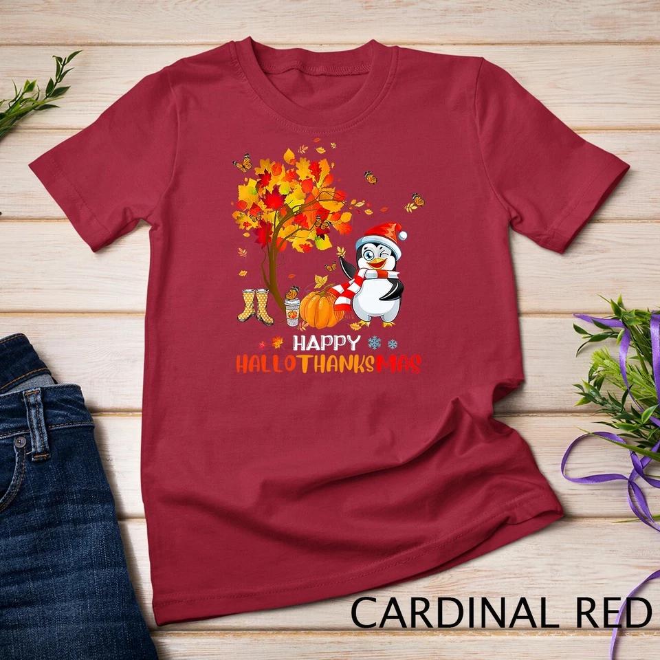 Penguin Halloween And Merry Christmas Happy Hallothanksmas Unisex T-shirt 2 S