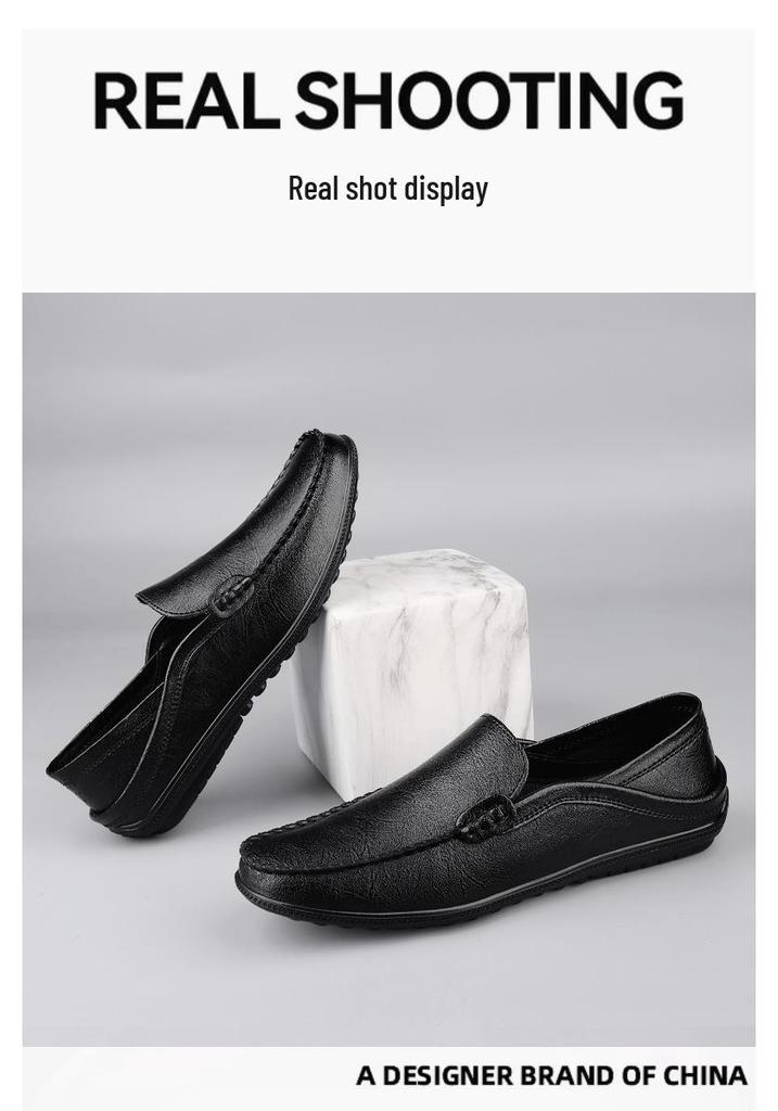 Men's Large-Size Driving Loafers with Collapsible Heel - Soft Leather Casual Shoes