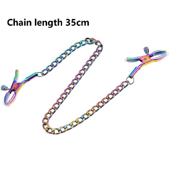 Colorful Metal Nipple Clamps With Chain Set Woman Rainbow Nipple Clips Breast Bondage Restraint Slave Fetish Female Sex Toy