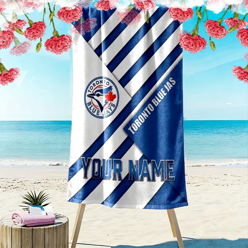 Personalisierbares Strandtuch mit Toronto Blue Jays Aufdruck, Großes Weiches Schnelltrocknendes Handtuch für Strand, Camping, Schwimmen