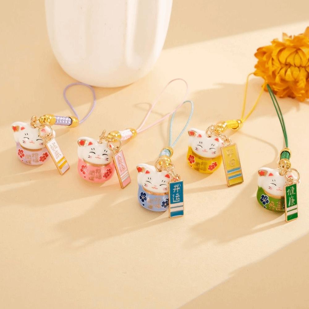 Chinese Style Ceramic Lucky Cat Phone Charms Fortune Fortune Cat Key Chain New Year Gift