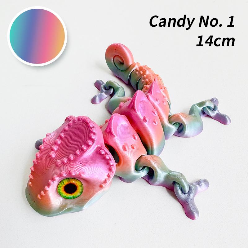 10/14CM 3D Printed Chameleon Figurine Joint Movable Chameleon Model with Simulation Eyes Gradient Color Chameleon Toy Gifts Kids