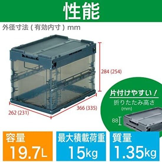 Trusco Nakayama (TRUSCO) Folding Container Skeleton Lid Storage Case Box Skelcon Transparent Black 20L TR-SC20-BK