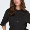 Tee shirt noir col rond manches 3/4 avec strass blancs Femme ONLY