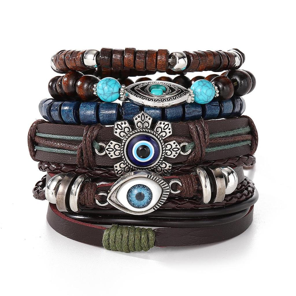 European & American Handmade Braided Leather Bracelet Set: Men's Hip Hop Punk Vintage Multi-layer Jewelry