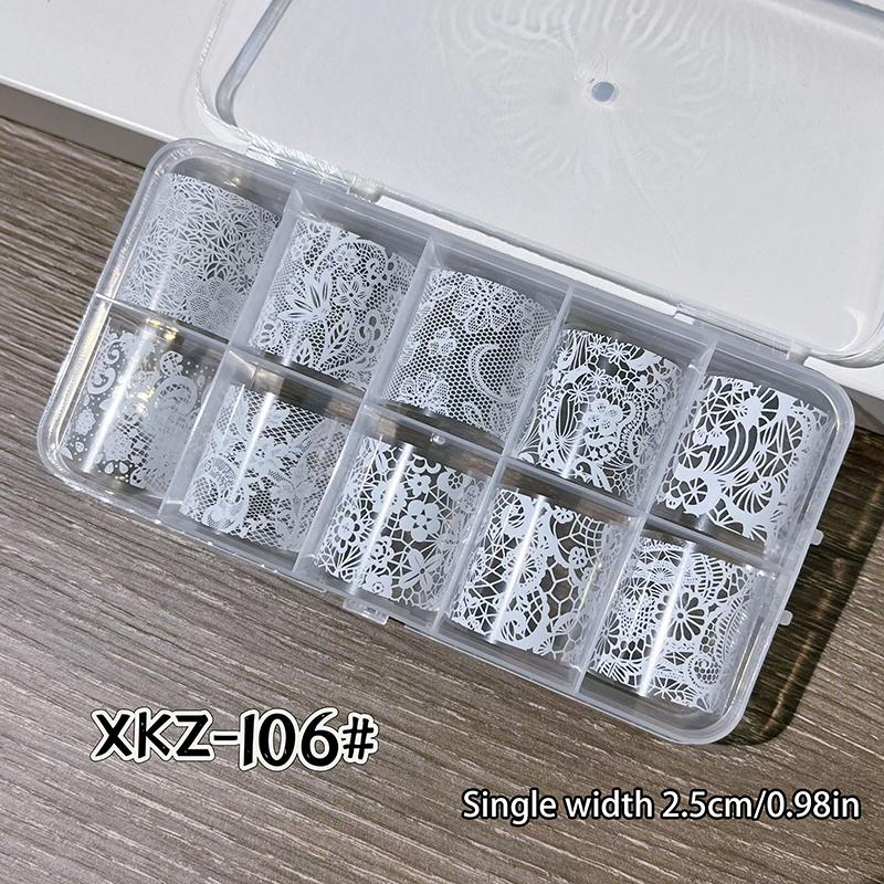 1/10 Rotolo Elegante Bianco Nero Pizzo Fiore Unghie Foil da Trasferimento Fantasia Retrò Floreale Cielo Stellato Carta Adesiva Manicure Accessori