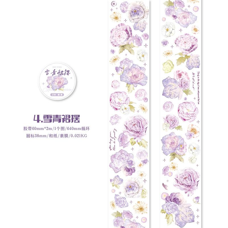 1 Roll 6x200cm Watercolor Floral Washi Tape Stickers, Fresh Hand-Painted Flower Journal Decor, Diary Collage DIY Material
