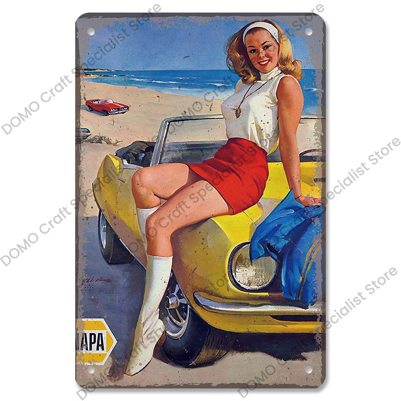 Poster Auto d'Epoca Lattine Metalliche Ragazze Sexy Auto d'Epoca Targhe Metalliche Retrò Decorazione Murale Garage Club Pub Man Cave