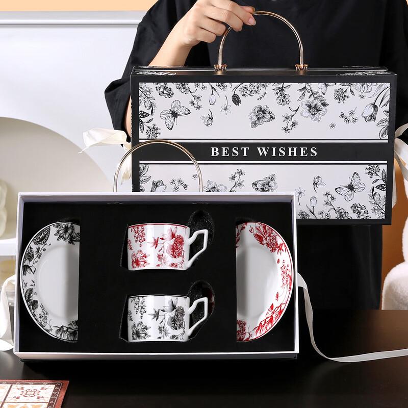 Elegant Ceramic Cup and Saucer Gift Set (2 Cups, 2 Saucers)