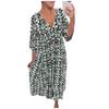 Women's Fashionable Casual Printed V-Neck Dress With Tunic Waist Ruffle Sleeves 3/4 Sleeves A-Line Dress