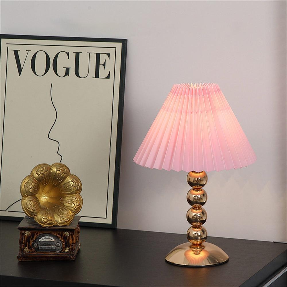 

Pleated Table Lamp 12W 3-Color Adjustable Desk Light Bedside Ambient Lighting Gold Body Nordic Style, EU Plug