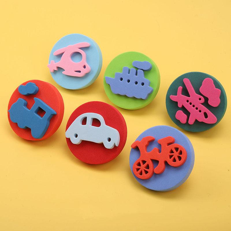 6 st/påse Skumstämplar för Målning Söta Djur Leende Ansikte Målar svampstämplar Konst Hantverk Ritverktyg Barn Leksaker för Tidig Utbildning