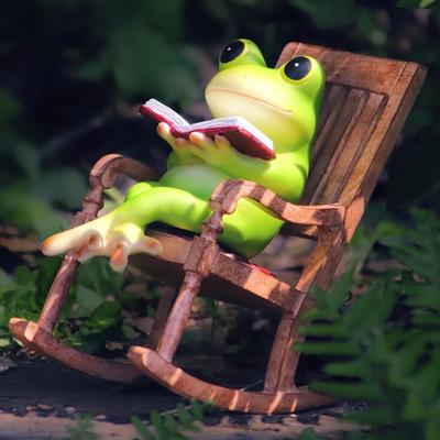 Creative Cartoon Small Frog Rocking Chair Decorations, Courtyard Balcony Landscaping, Office Desktop Resin Animal Crafts