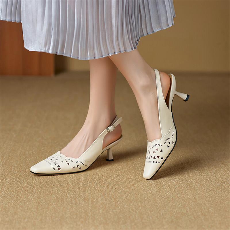 Fashion New Summer Sandals Genuine Leather Shoes for Women Fashion Hollow Out Square Toe Shoes Women High Heel Ladies Shoes Zaptos Mujer