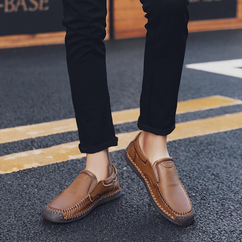 Leather Shoes Men's Spring New plus Size Stitching Leather Casual Shoes Trendy Lazy Doug Shoes Men's Driving