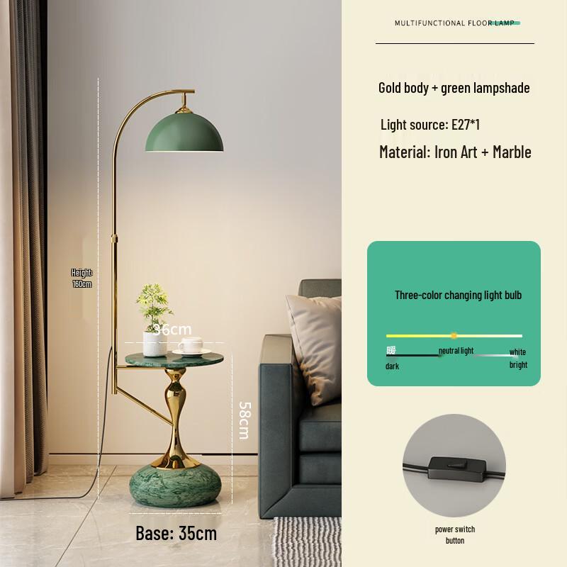 OEING Vintage Green Marble Top Floor Lamp