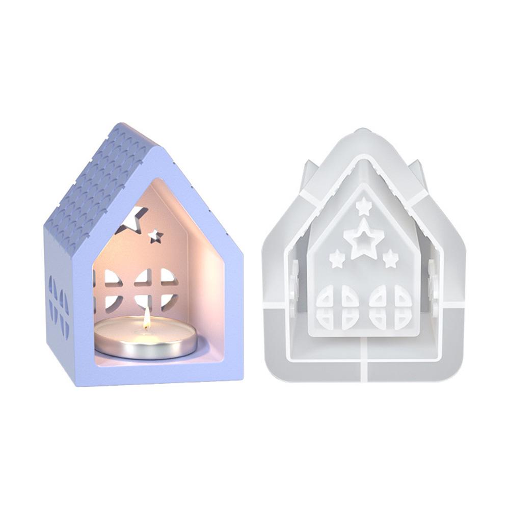 1/2/3/4Pcs Casting Mould House Candle Holder Mold Houses Casting Mould Silicone Mold Xmas Tabletop Decoration