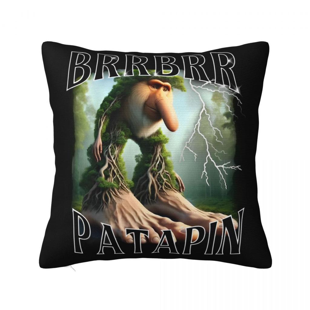 Brr Brr Patapim Italian Brainrot Pillowcase Polyester Cushion Cover Decor Meme Throw Pillow Case Cover Home Square 40X40cm