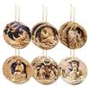 12 Pcs Nativity Scene Ornament Round Wooden Birth of Jesus Christian Keepsake Religious Hanging Pendant for Christmas Home Car Decor