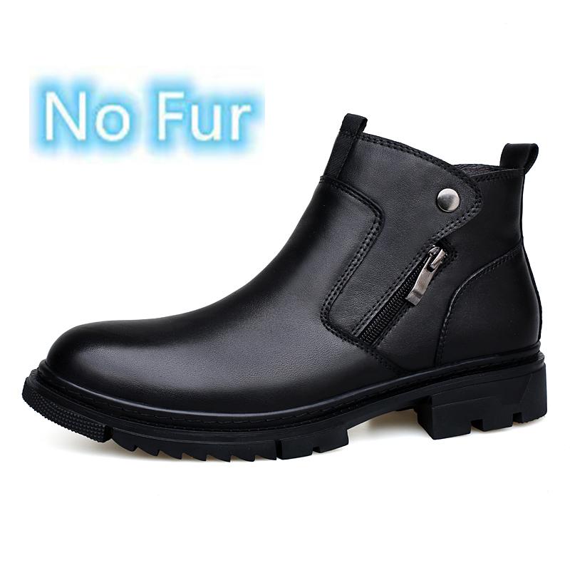 Side Zipper Man Chelsea Boots Genuine Leather Mens Ankle Boots High Quality Warm Plush Fur Winter Boots Luxury Brand Walk Shoes