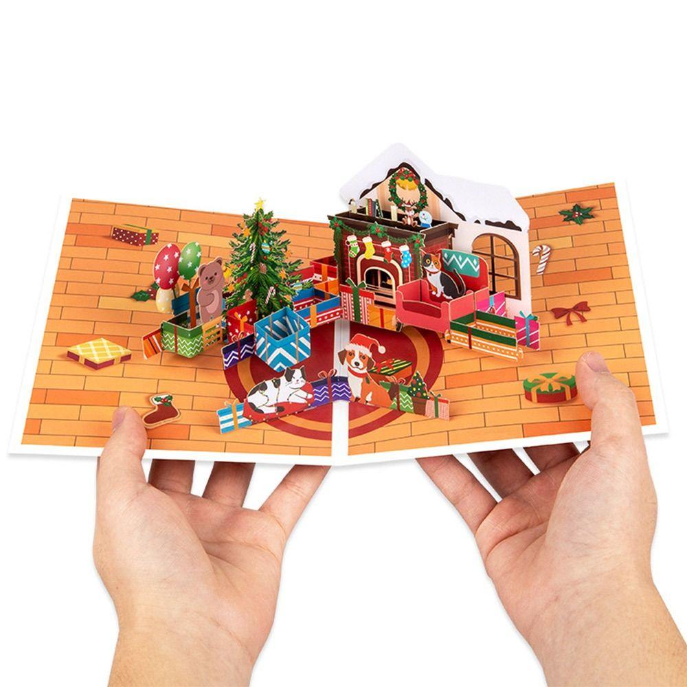 Creative Multicolor Christmas 3D Greeting Card Paper with Envelope Merry Christmas Postcard Pop Up Ornaments Blessing Cards Gift
