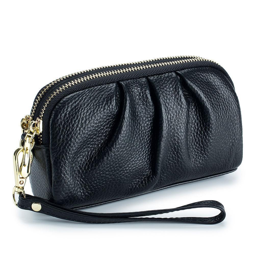 

New PU leather Women Wallets Large Capacity Lg Zip Wrist Bag Multifuncti Phe Purses чёрный