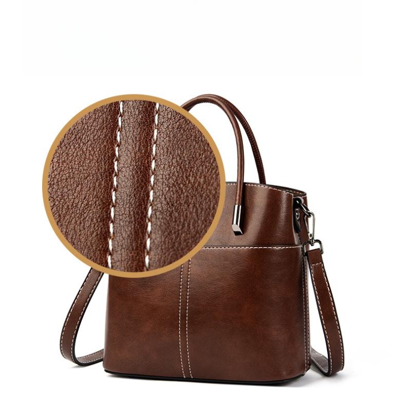 Oily Wax Leather Handbag Niche High-end Commuter Shoulderbag Female Large-capacity Messenger Bag