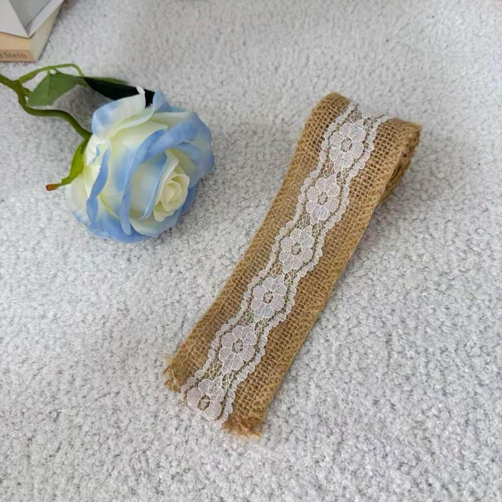Rustic Style Burlap Rolls With Lace Vintage Style Jute Ribbon Sisal Lace Trim Natural Jute Lace Ribbon Wedding Decoration