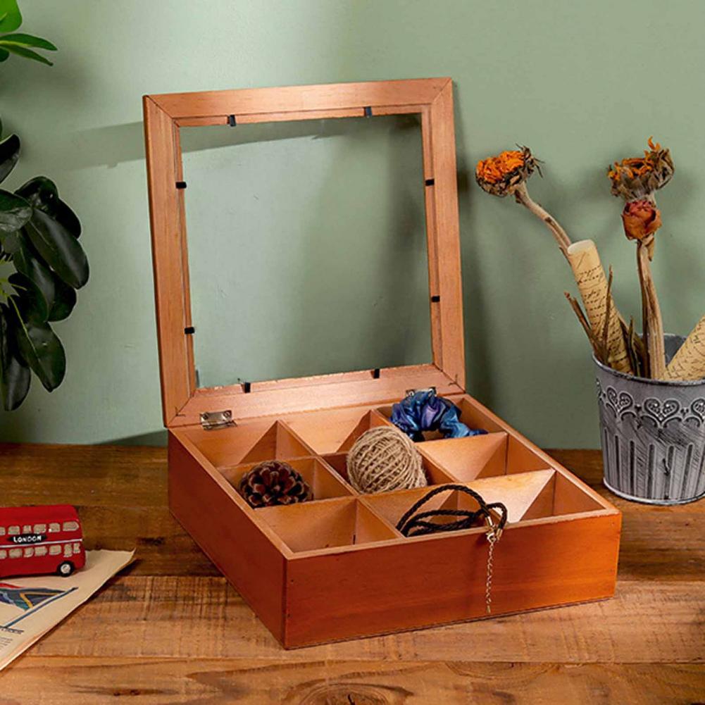 Schmuckaufbewahrungsbox 9 Fächer Holz-Aufbewahrungsbox mit Acryldeckel Steinsammlung Organizer Retro Schmuck Kleine Sammlerstücke