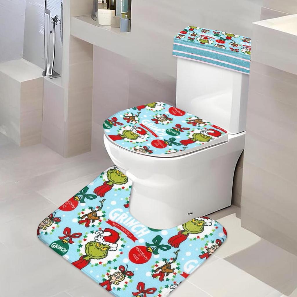 4ks Vánoční Koupelnový podstavec Koberec Víko WC Kryt Vana Koberec Sprcha Koupelnový Protiskluzový Koberec