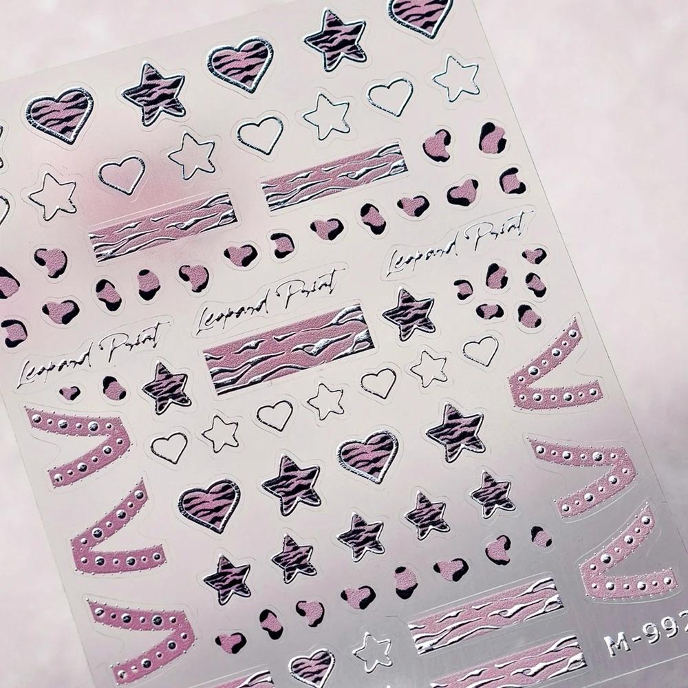 Colorful Five-pointed Star Gird Polka Dot Line Bowknot Cherry 5D Shiny Nail Art Stickers Self Adhesive Decoration Manicure Decal