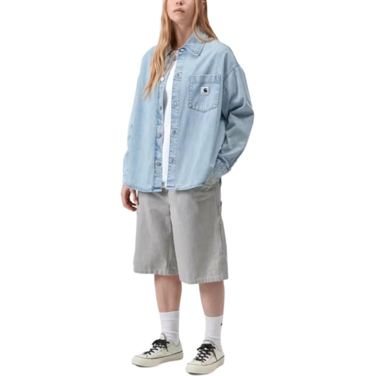 Carhartt WIP Comfortable Simple Long Sleeve Denim Shirt With Chest Pocket Women tops I036232-01-12