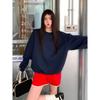Sweatshirt à col rond surdimensionné couleur unie pour femme Coupe ample Hiver Décontracté Haut Mélange de coton