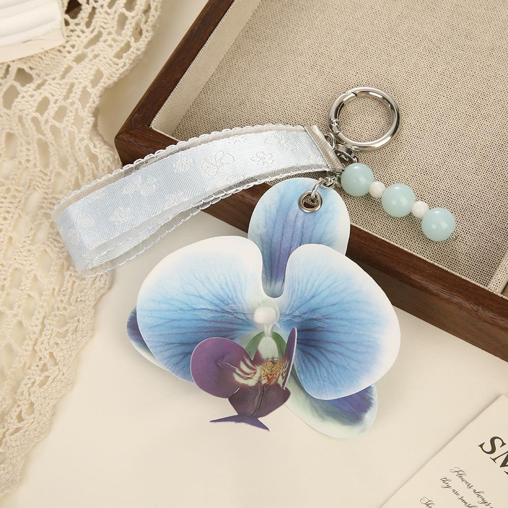 Färgglad Blommig Nyckelring Pärlor Väskhänge Ryggsäcksberlock Fjärilsorkidéhänge Barn
