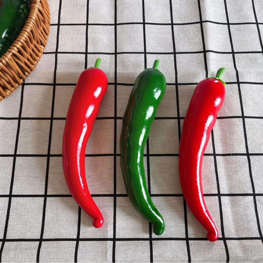 Green and Red Fake Chili Pepper Models for Display and Photography Props