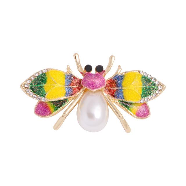 Insect Bee Brooch Enamel Pin Pearl Rhinestone Crystal Corsage Cardigan Coat Collar Brooches For Women Men Jewelry