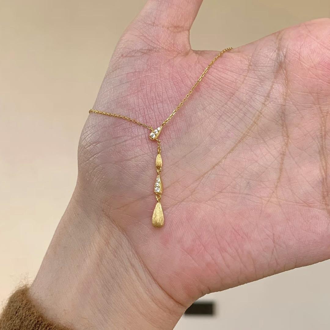 

2026 Minimalism~ Y-word Brushed Water Drop Necklace Flash Diamond Ultra-fine K-gold Plated Collarbone Chain Women s Light Luxury Sense 45CM