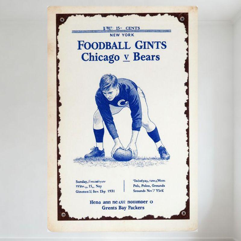 Vintage 1931 Chicago Bears vs Football Giants (Gints) Game Program Metal Sign Tin Poster 8x12 Inch Retro Wall Decor for Man Cave 20x30cm（7.8x11.8inch）