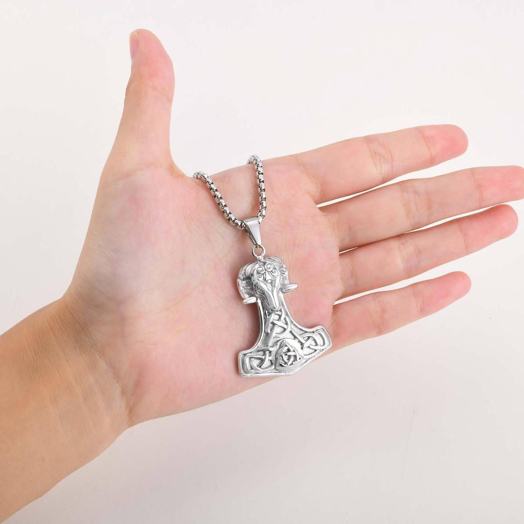 Stainless Steel Thor Hammer Necklace for Men, Viking Sheep Head Hammer Pendant,Vintage Punk Jewelry Gift
