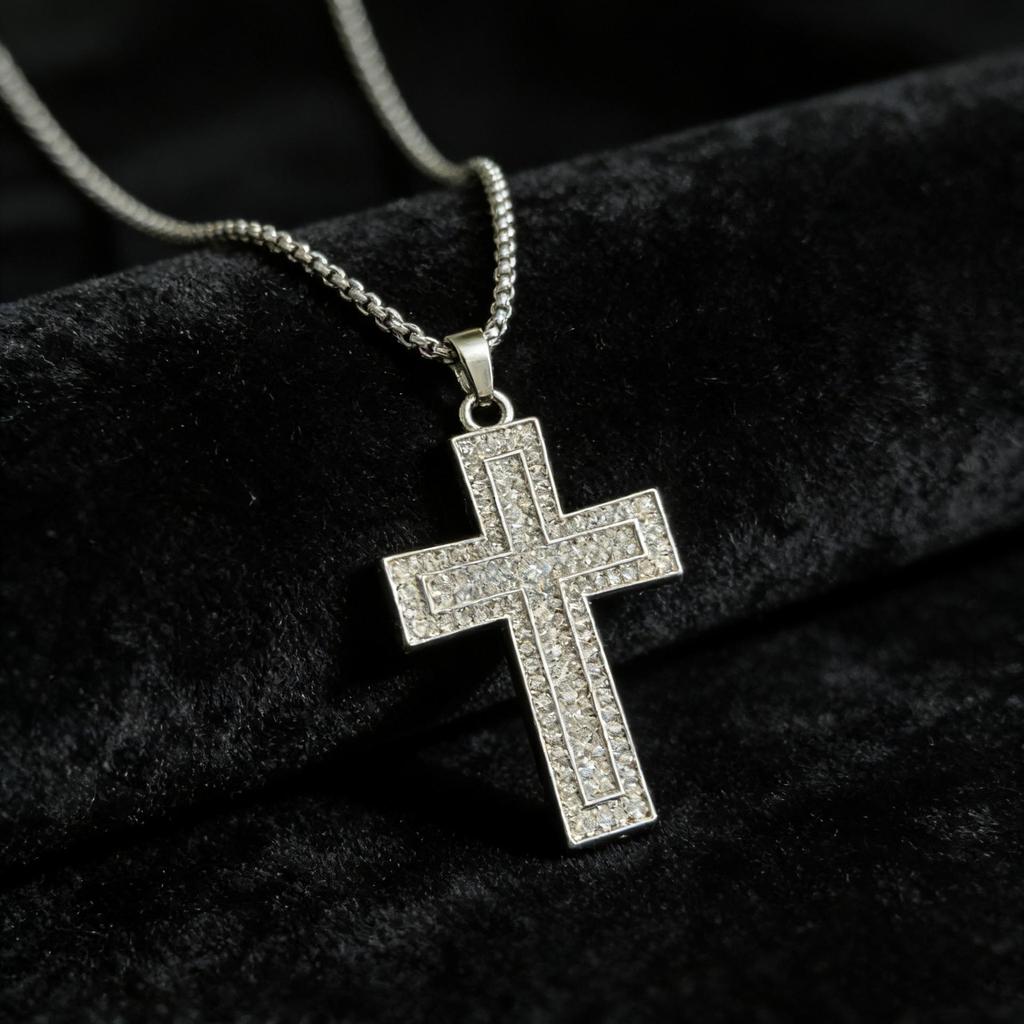 European-American Hip Hop Full Diamond Cross Pendant Necklace - Unisex Sweater Chain Accessory