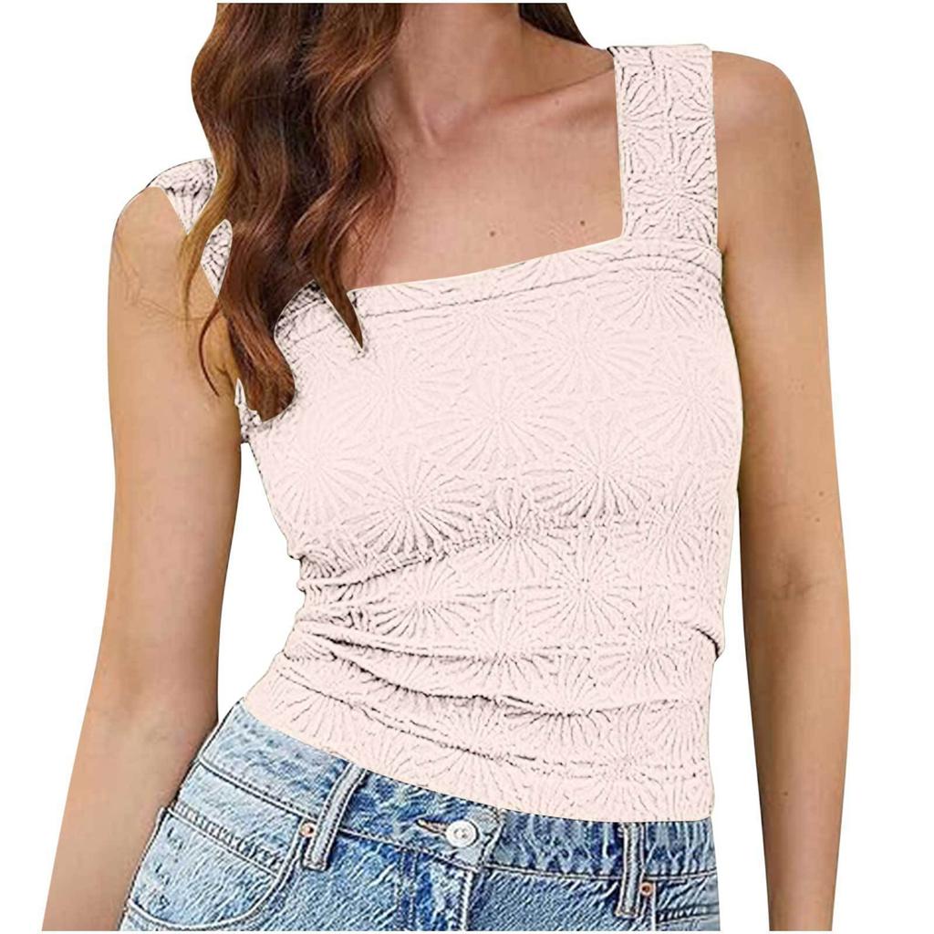 A New High-elastic Tight-fitting Jacquard Square-neck Sleeveless Vest Top for Women