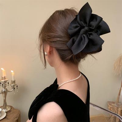 French Black Bowknot Hair Claws Large Shark Clips Girl Bow Grab Clips For Women Sweet Headwear Hair Accessories