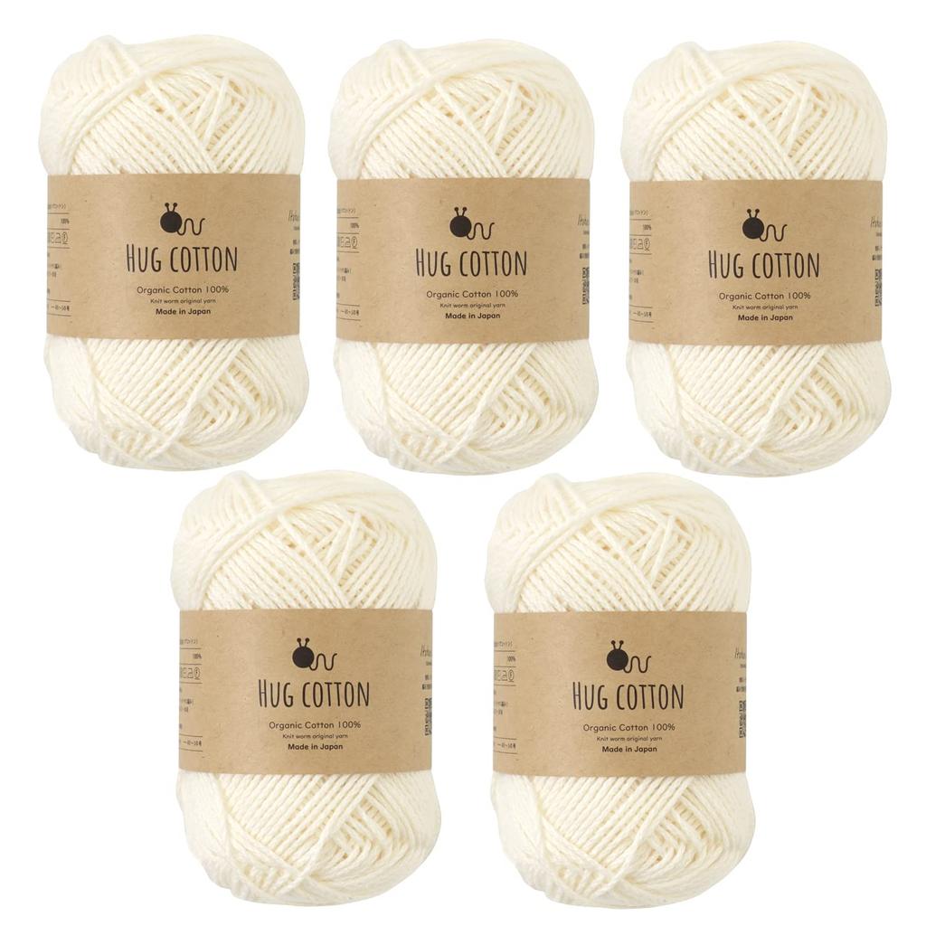 Hug Cotton Wool Medium 30g Made In Set of Natural Yarn, Weight, (approx. 84m), 100% Cotton, Japan, 5,