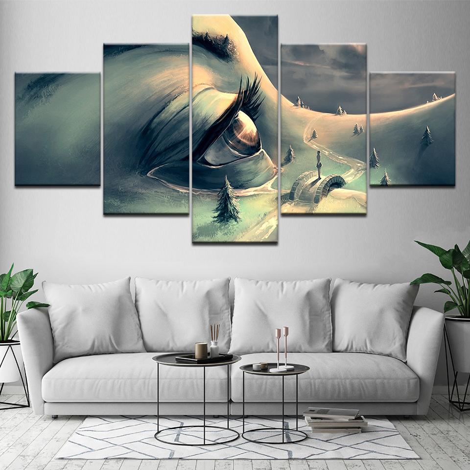 

HD напечатанный 5 шт. настенное искусство холст живопись искусство осенние деревья человеческое лицо глаза современные холст настенные картины для гостиной произведения искусства без рамки