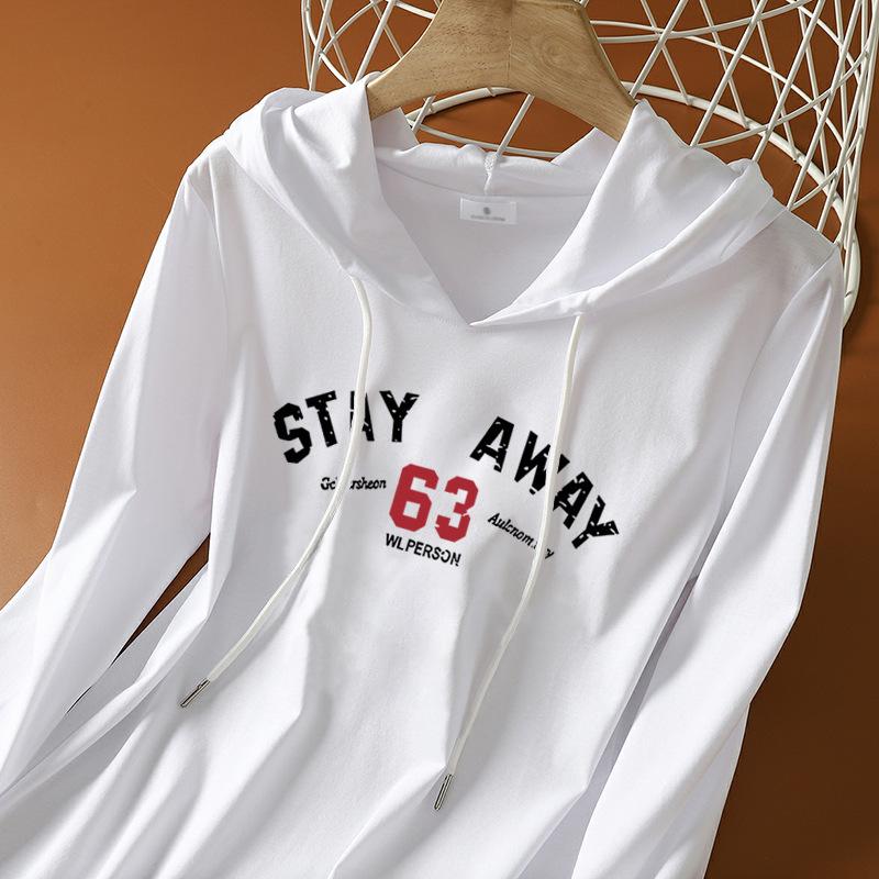 

Женская футболка с длинным рукавом из чистого хлопка свободного кроя с капюшоном - Осень 2025, стиль корейской моды. L (Recommended 90-105 jin)