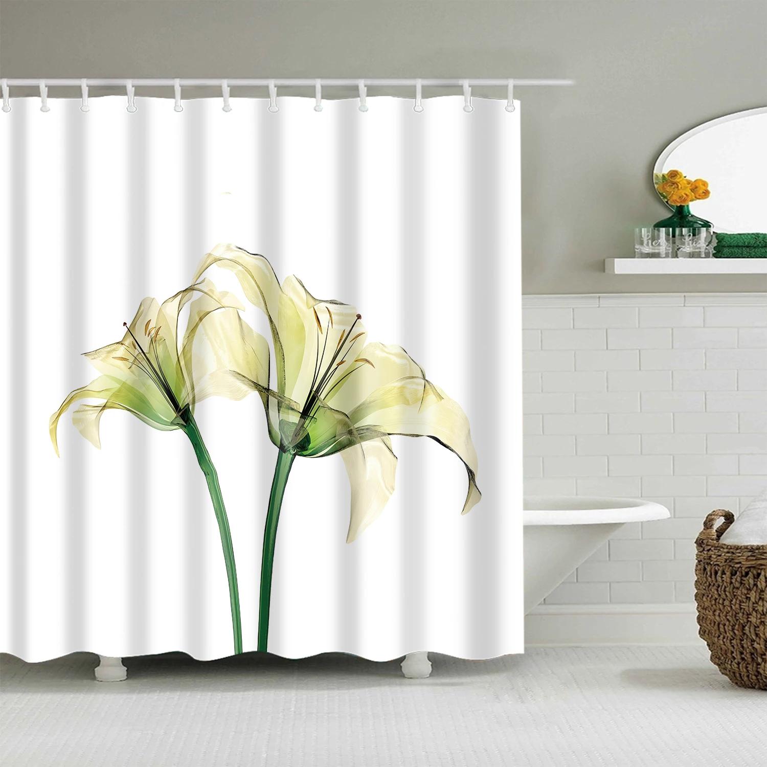 

Plant Flowers Series Shower Curtain Bathroom Waterproof Polyester Shower Curtains for Bathroom Shower Bath Curtains with Hooks 90*180cm