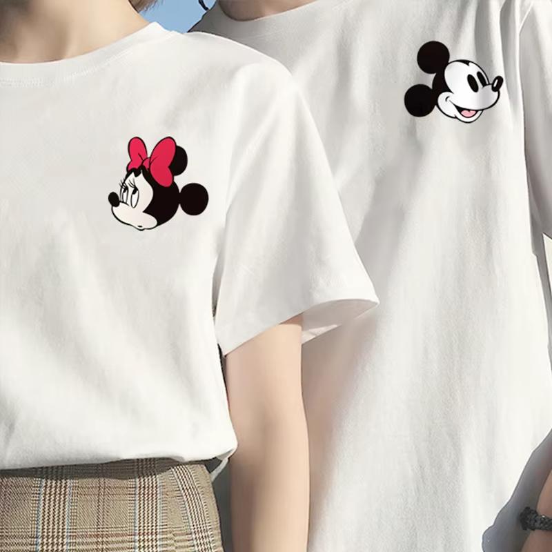 Summer New Cartoon Disney Mickey Mouse Print Couple T-shirt For Men Women Short-sleeved O-neck Tees Casual Sports Oversized  Top