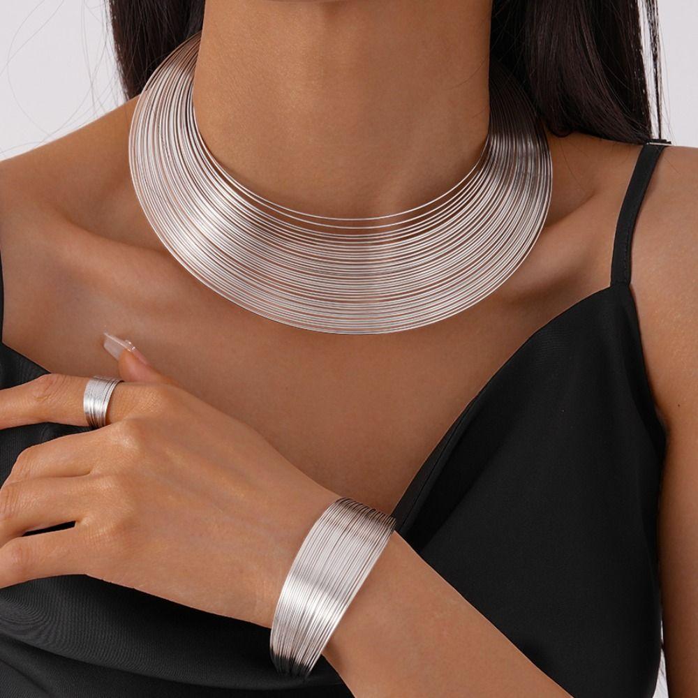 Finger Ring Multilayer Metal Wire Necklace European Style Jewelry Set Women