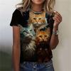 Fashion Women's T-shirt 3D Printed Kawaii Cat Pattern Short Sleeved Round Neck Top Summer Outdoor Casual Street Simple Clothing